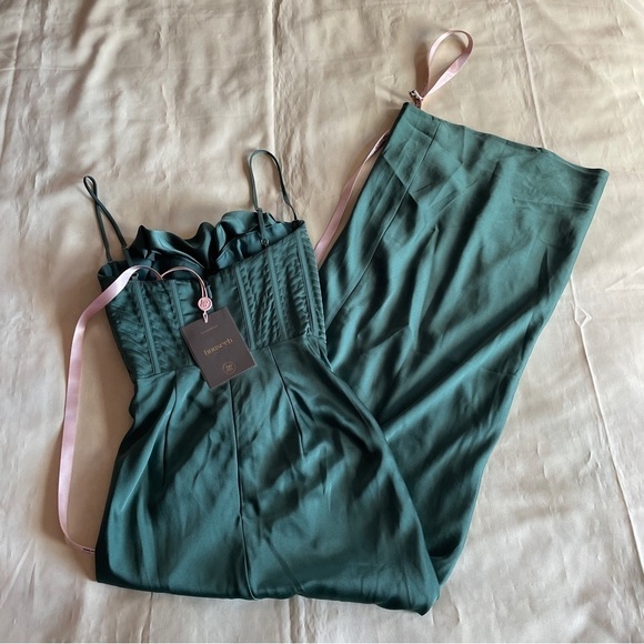 NEW! House of CB- Green Forest Charmaine Corset Maxi Dress Silk Satin Size XS - Picture 3 of 10